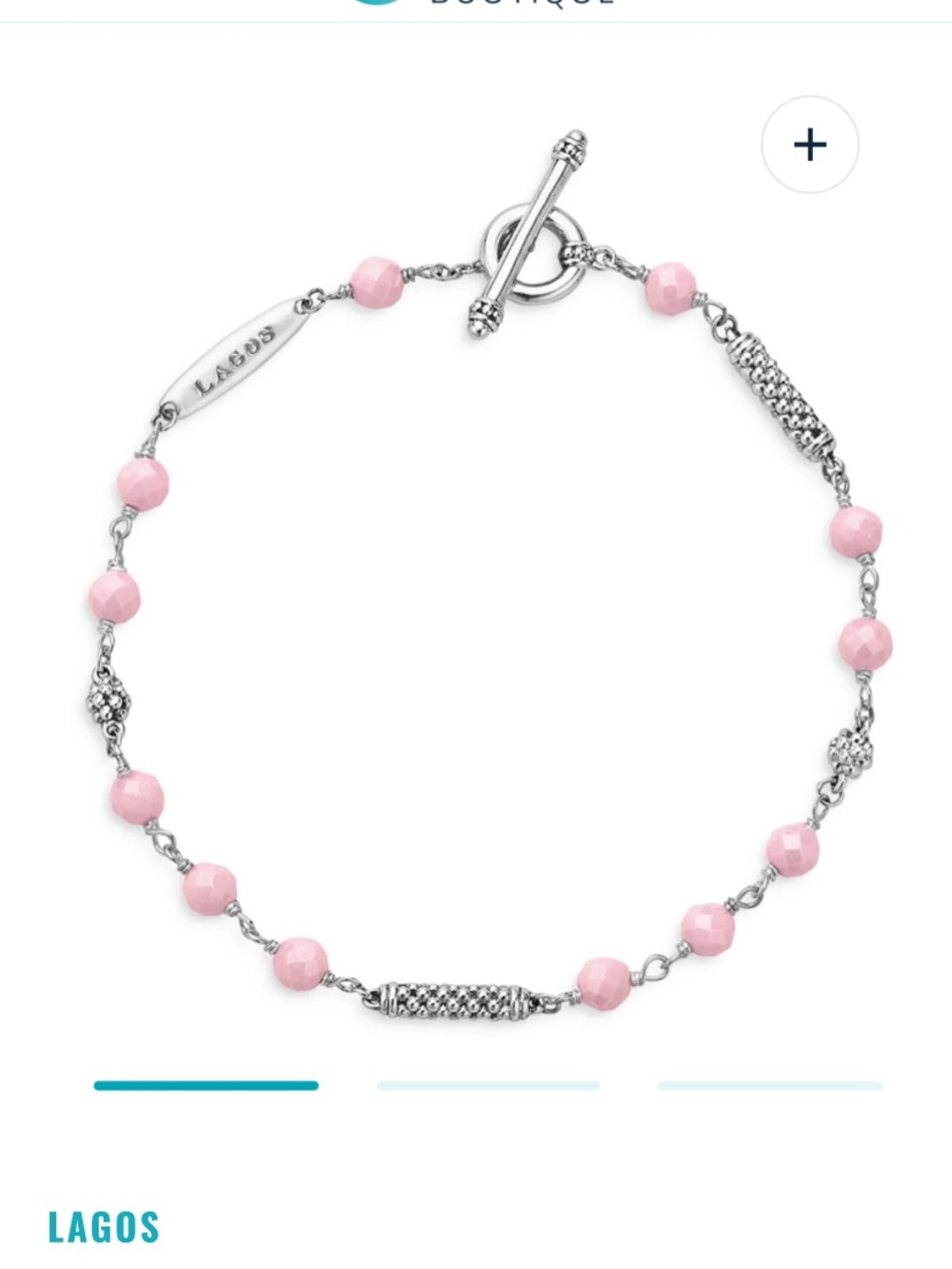 Lagos Sterling Silver Caviar Icon Pink Ceramic Bead Station Toggle Bracelet - Picture 1 of 5